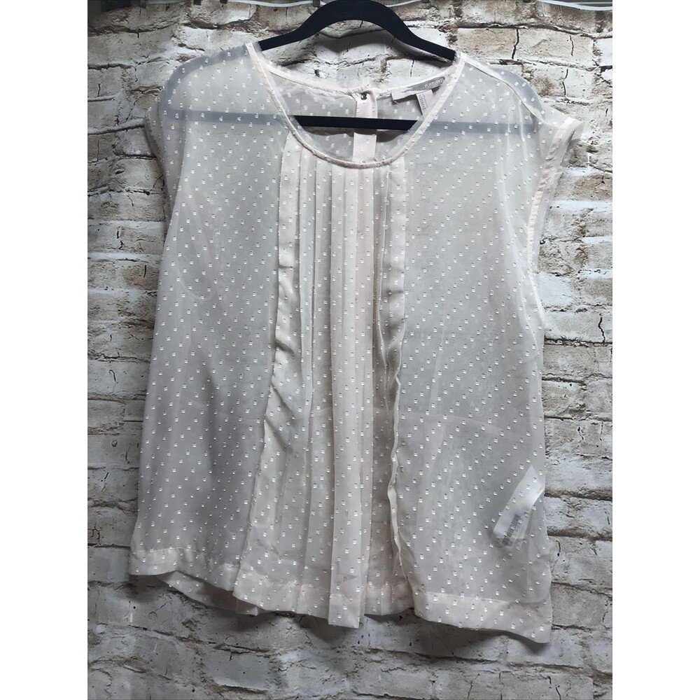 Forever 21 Women’s Blouse L Sheer Pale Pink Sleeveless Pleated Button Up Back